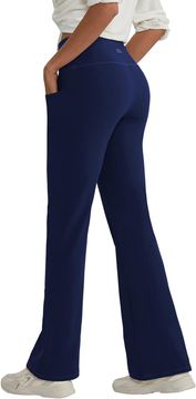 Nikcorp Ženske joga hlače bootcut s visokim strukom i podesivom dužinom nogavica 66, 71, 76 cm, 3 džepa, brzo sušeće, prozračne, elastične, 77% poliester 23% spandex, plave, veličina L