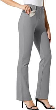 Nikcorp Ženske elegantne uredske hlače bootcut, elastične 4-way stretch, svijetlosive, veličina L, otporne na gužvanje, 4 džepa, elastični pojas 3,8 cm s pojasnim petljama, prianjaju uz figuru