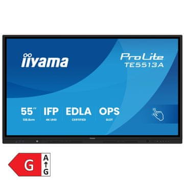 iiyama ProLite TE5513A-B3AG 138,8 cm (55") 4K IPS 24/7 DP/HDMI/USB-C EDLA zvučnici interaktivni monitor osjetljiv na dodir