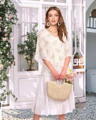 Nikcorp Elegantna ženska bluza tunika V-izrez prozračna cvjetna bijela M, leptir rukavi, dvoslojna sprijeda, high-low fason, casual i elegantni stil, proljeće ljeto jesen, za posao i svečane prilike