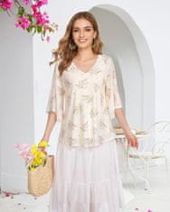 Nikcorp Elegantna ženska bluza tunika V-izrez prozračna cvjetna bijela M, leptir rukavi, dvoslojna sprijeda, high-low fason, casual i elegantni stil, proljeće ljeto jesen, za posao i svečane prilike