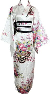 Nikcorp Kimono ogrtač ženski Japanski Yukata Tradicionalni cosplay kućna odjeća s cvjetnim uzorkom, poliester, bijela boja, veličina 48 EU, set s pojasom i mašnom, obujam prsa do 98 cm, dugi rukavi