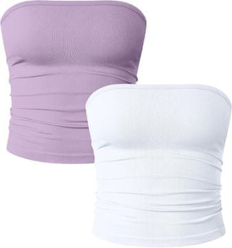 Nikcorp Ženski Top Tube Bez Naramenica Set 2 Komada Slim Fit s Silikonskom Antiklizajućom Trakom, Elastičan, 90% Najlon 10% Spandex, Ugodna za Kožu, Ljubičasta/Bijela, Veličina L, Za Svakodnevno Nošenje