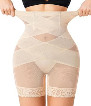 Nikcorp Izbacujuće gaćice modelirajuće visoki struk bež veličina S najlon spandex 4 spiralne čelične kosti silikonske trake protiv klizanja pamučni umetak nogavice do pola bedra