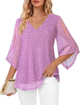 Nikcorp Elegantna ženska bluza tunika s V-izrezom i 3/4 rukavima, prozračna dvoslojna s cvjetnim uzorkom, high-low kroj, vitak fit, ružičasta XL, za posao i svakodnevne izlaske
