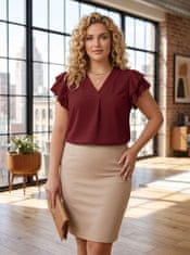 Nikcorp Elegantna ženska bluza od šifona s V-izrezom i volanima, kratki rukav, opušten kroj, 100% poliester, lagana prozračna tkanina, bordo boja, veličina L, ljetna bluza za posao i izlazak