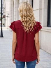 Nikcorp Elegantna ženska bluza od šifona s V-izrezom i volanima, kratki rukav, opušten kroj, 100% poliester, lagana prozračna tkanina, bordo boja, veličina L, ljetna bluza za posao i izlazak