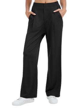 Nikcorp Ženske Palazzo hlače širokog kroja visoki struk elastični pojas crne XL 95% poliester 5% spandex prozračne brzo se suše 2 bočna džepa ljeto jesen elegantne za svaki dan
