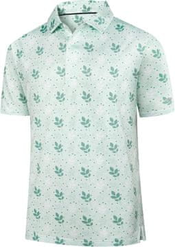 Nikcorp Muška polo majica dry-fit brzosušeća prozračna s uzorkom Green Leaves, 92% poliester 8% elastan, 4-way stretch, klasičan ovratnik, gumbi, veličina S, za golf, tenis i svakodnevno nošenje