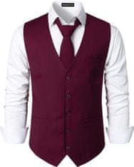 Nikcorp Muški elegantni prsluk za odijelo Slim Fit bordo 3XL, jednoredni s 5 gumba, V izrez, 3 funkcionalna džepa, podesivi remen na leđima, za vjenčanja, poslovne sastanke i nastupe