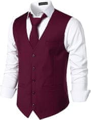 Nikcorp Muški elegantni prsluk za odijelo Slim Fit bordo 3XL, jednoredni s 5 gumba, V izrez, 3 funkcionalna džepa, podesivi remen na leđima, za vjenčanja, poslovne sastanke i nastupe