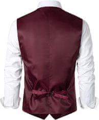 Nikcorp Muški elegantni prsluk za odijelo Slim Fit bordo 3XL, jednoredni s 5 gumba, V izrez, 3 funkcionalna džepa, podesivi remen na leđima, za vjenčanja, poslovne sastanke i nastupe