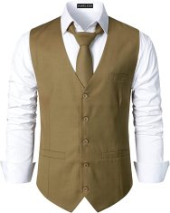 Nikcorp Muški prsluk za odijelo Slim Fit Hipster Urban Business, zeleni, veličina S – svečani prsluk s V-izrezom, 5 gumba, 3 džepa i remenom straga za pristajanje, za vjenčanja i poslovne sastanke