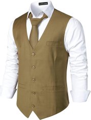Nikcorp Muški prsluk za odijelo Slim Fit Hipster Urban Business, zeleni, veličina S – svečani prsluk s V-izrezom, 5 gumba, 3 džepa i remenom straga za pristajanje, za vjenčanja i poslovne sastanke