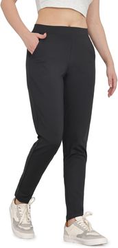 Nikcorp Ženske poslovne hlače slim fit elastične crne veličina S (27 inča) od mješavine s elastanom, prozračne, brzosušeće, neprozirne, s elastičnim antiklizajućim pojasom i dva duboka prednja džepa