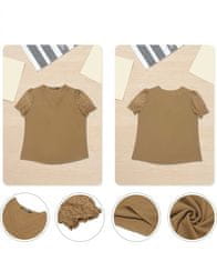 Nikcorp Elegantna ženska bluza tunika V-izrez s čipkastim rukavima s volanima, ljetna casual za posao i svakodnevicu, kratki rukav, neprozirna, zadržava oblik, smeđa, veličina L