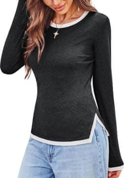 Nikcorp Ženska majica dugih rukava slim fit tamnosiva s bočnim prorezima okrugli izrez crew neck casual basic od lyocella i spandexa mekana, prema osjetljivoj koži, otporna na svakodnevno nošenje, XL
