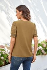 Nikcorp Elegantna ženska bluza tunika V-izrez s čipkastim rukavima s volanima, ljetna casual za posao i svakodnevicu, kratki rukav, neprozirna, zadržava oblik, smeđa, veličina L