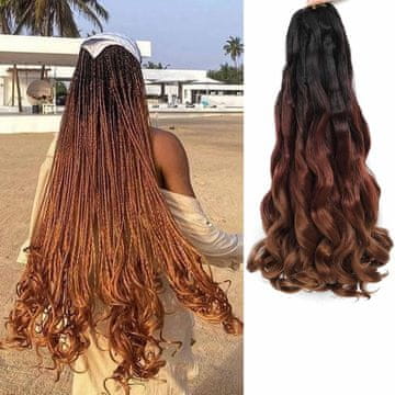 Nikcorp Predrastegnuta sintetička kosa za pletenice valovita 60 cm 8 pakiranja 75 g za francuske boxer boho pletenice i locs meka otporna na toplinu boja 1B/33/30 tamnosmeđa s bakrenim odsjajem