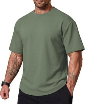 Nikcorp Muška Majica Oversized Brzosušeća Sportska Udobna Zelena L, Okrugli Izrez Crew Neck, 95% Poliester 5% Elastan, Elastična, Otporna na Gužvanje, Bočni Rezovi, Pranje u Perilici, Za Svakodnevicu