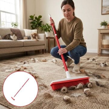 Netscroll Gumena metla za uklanjanje životinjskih dlaka s brisačem i teleskopskom drškom, PetBroom