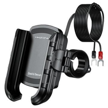 Biketec Držač za telefon za motocikl QUICK LOCK USB 3.0 PD Retrovizor na volanu