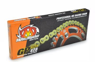 Moto Master Łańcuch napędowy GP-428 MX Professional Motocross Racing Chain bez oringów złoty 134 ogniwa zapinka w zestawie