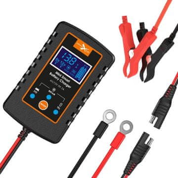 Biketec Inteligentna mini ładowarka prostownik do akumulatorów motocyklowych, samochodowych, skuterowych i quad z akcesoriami 6V/12V VVRLA, AGM, VLA, SLA, EFB, WET, GEL, Lead-Acid