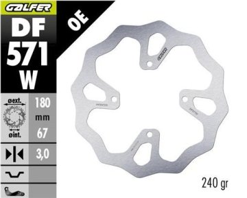 Galfer STRAŽNJI KOČIONI DISK KTM 65 SX '25-, HUSQVARNA TC 65 '25-, GAS GAS MC 65 '25- (180X67X3) WAVE