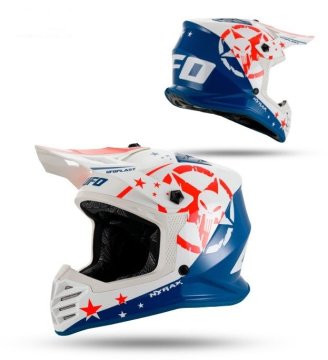 UFO Kask cross dziecięcy Korey 2026/01 niebieski/biały rozmiar L (ECE 22R06, zapięcie mikrometryczne) - kolekcja 2026
