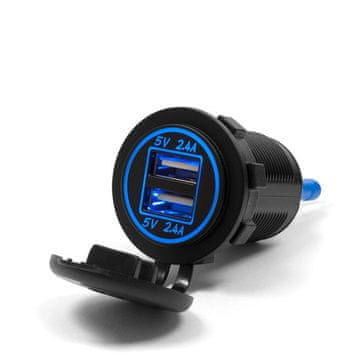 Biketec DVOSTRUKA UTIČNICA ZA MOTOCIKL S OSVJETLJENJEM, MONTAŽA NA RAVNU POVRŠINU (OKLOP, GORNJA KOTA) ILI NA UPRAVLJAČ - POTREBAN JE BTMUS28 ADAPTER