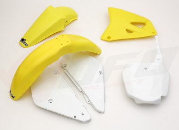 UFO SET PLASTIKE SUZUKI RM 85 '00-'24 BOJA OEM '00-'15 I '18-'20 OEM (BIJELA/ŽUTA) (SU405E999)