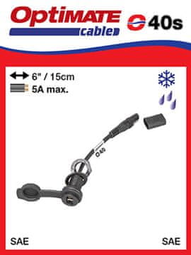 Tecmate OPTIMATE KABEL S SAE UTIKAČEM I SAE VODOOTPORNOM UTIČNICOM (DUŽINA 15 CM) (EL)