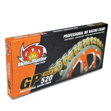 Moto Master Łańcuch napędowy GP-520G MX Professional Motocross Racing Chain bez oringów złoty (120 ogniw, zapinka w zestawie)