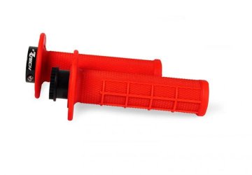 (RTECH) R20 RUČKE S LOCK-ON ZAKLJUČAVANJEM (22+25MM) NEON CRVENE (POLU-VAFL) + 3 ADAPTERA ZA VALJKE GASOVA ZA BETA MOTOCIKLE