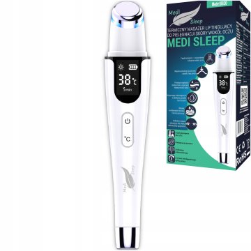 Medi Sleep Masażer Pod Oczy USTA okolic oczu Termiczny LED Ciepły Kompres Wibracje LCD