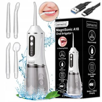 ZENWIRE IRYGATOR DO ZĘBÓW BEZPRZEWODOWY Podróżny Dentystyczny Jamy Ustnej 390ml USB A18
