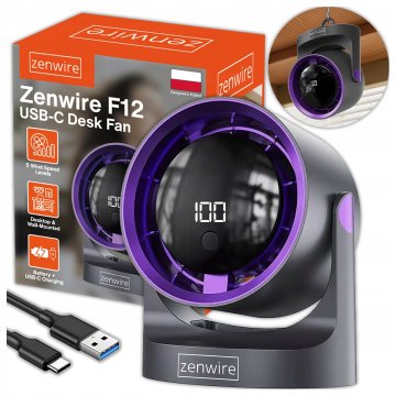 ZENWIRE Mini WENTYLATOR Mały WIATRAK Biurkowy Stołowy Cichy Mocny USB-C Przenośny F12