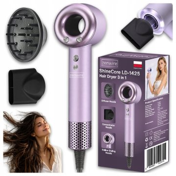 ZENWIRE Suszarka do Włosów z Jonizacją Dyfuzorem Turystyczna Podróżna 3w1 PRO 2500W LD-1425