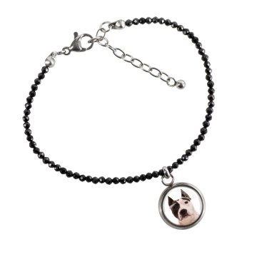Amerykański Staffordshire terrier, Amstaff, Amstaf - Personalizowana bransoletka ze zdjęciem pupila - czarne spinele, stal chirurgiczna, regulowana długość, marki
