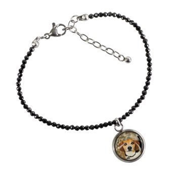 Beagle - Personalizowana bransoletka ze zdjęciem pupila - czarne spinele, stal chirurgiczna, regulowana długość, marki