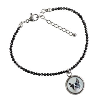 Boston Terrier, Boston Bull Terrier - Personalizowana bransoletka ze zdjęciem pupila - czarne spinele, stal chirurgiczna, regulowana długość, marki