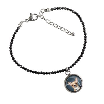 Chihuahua krótkowłosy - Personalizowana bransoletka ze zdjęciem pupila - czarne spinele, stal chirurgiczna, regulowana długość, marki