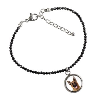 Owczarek niemiecki, Alsatian - Personalizowana bransoletka ze zdjęciem pupila - czarne spinele, stal chirurgiczna, regulowana długość, marki