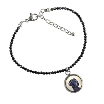 Dog niemiecki - Personalizowana bransoletka ze zdjęciem pupila - czarne spinele, stal chirurgiczna, regulowana długość, marki
