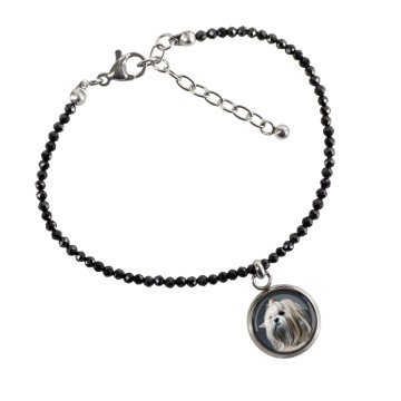 Lhasa Apso - Personalizowana bransoletka ze zdjęciem pupila - czarne spinele, stal chirurgiczna, regulowana długość, marki