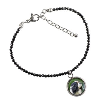 Cavalier King Charles Spaniel - Personalizowana bransoletka ze zdjęciem pupila - czarne spinele, stal chirurgiczna, regulowana długość, marki