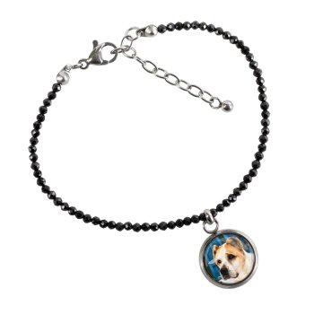 Owczarek środkowoazjatycki - Personalizowana bransoletka ze zdjęciem pupila - czarne spinele, stal chirurgiczna, regulowana długość, marki