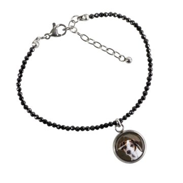 Jack Russell Terrier - Personalizowana bransoletka ze zdjęciem pupila - czarne spinele, stal chirurgiczna, regulowana długość, marki