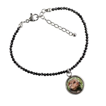 Norfolk Terrier - Personalizowana bransoletka ze zdjęciem pupila - czarne spinele, stal chirurgiczna, regulowana długość, marki